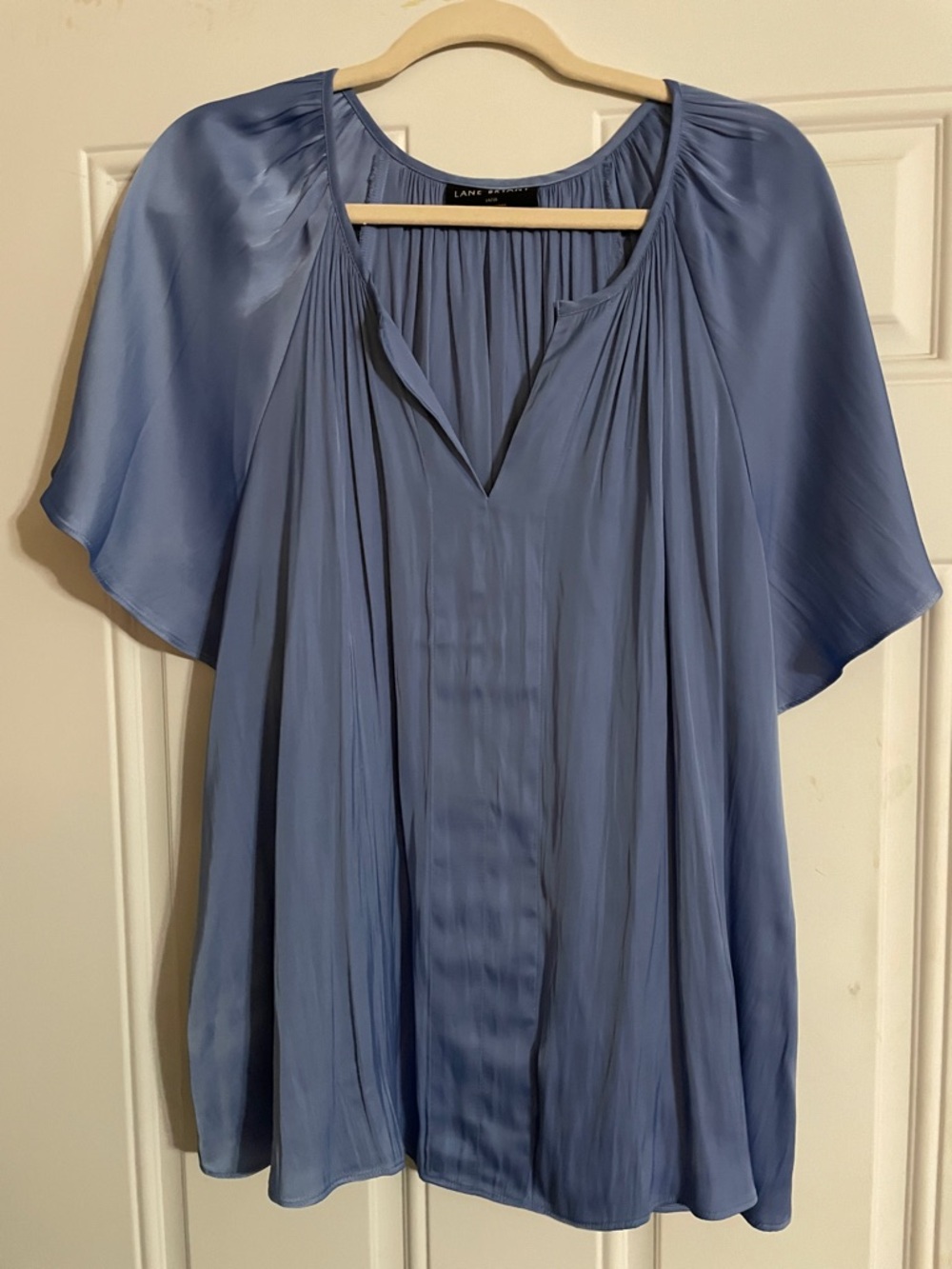 Lane Bryant Dusty Blue Satin V-Neck Flutter Sleeve Tunic